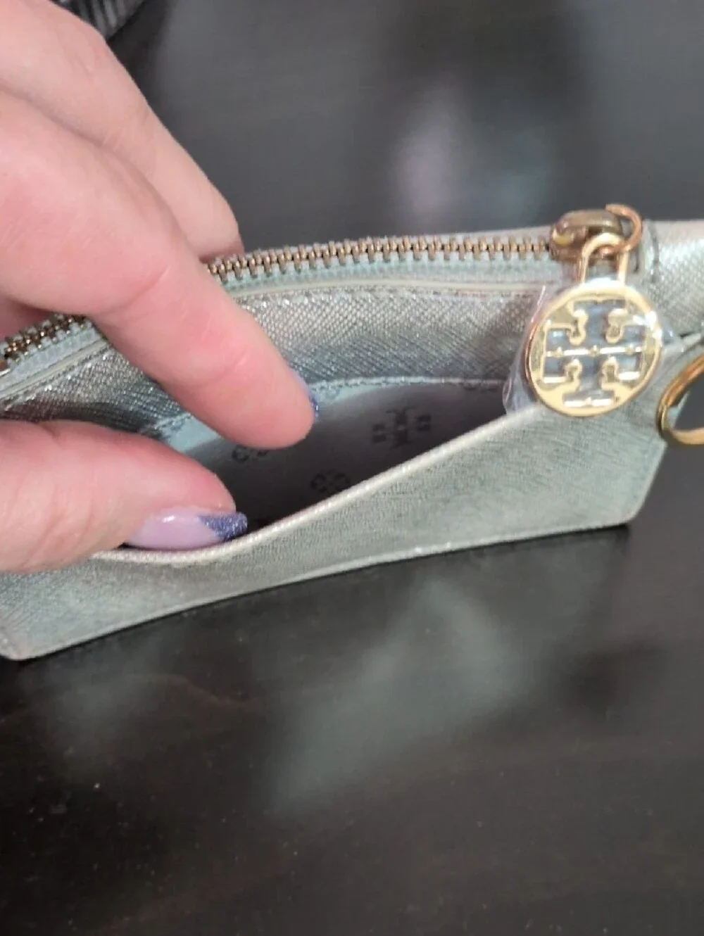 Monogrammed Metallic Silver Card & Key Pouch